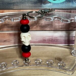 Skull Bead Keychain with Red and Black Beads
